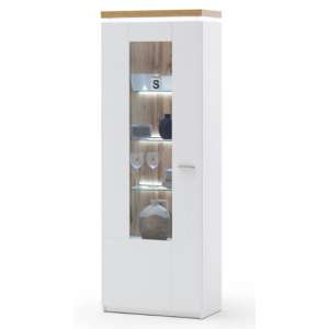 Cali LED Wooden Display Cabinet In Oak And White With 1 Door
