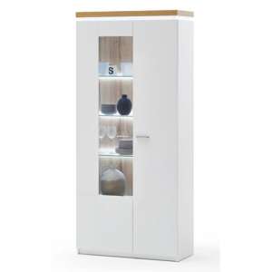 Cali LED Wooden Display Cabinet In Oak And White With 2 Doors