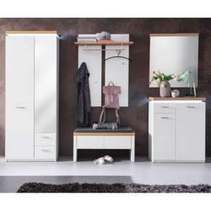 Cali LED Wooden Hallway Furniture Set In Oak And White
