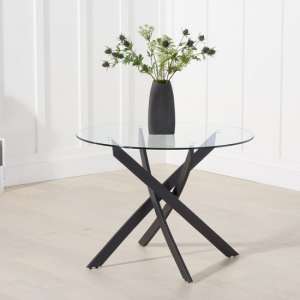 Calibar Glass Dining Table Round In Clear With Metal Legs
