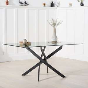 Calibar Glass Dining Table Rectangular In Clear With Metal Legs