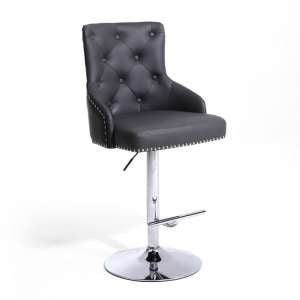 Calico Bar Stool In Graphite Grey With Polished Chrome Base