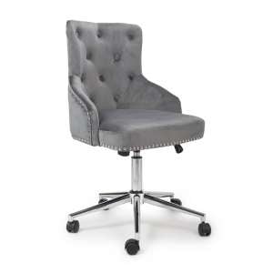 Calico Office Chair In Grey Brushed Velvet With Chrome Base