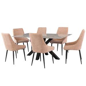 Callie 180cm Grey Marble Dining Table 6 Cajsa Flamingo Chairs
