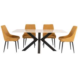Callie 180cm Kass Marble Dining Table 6 Cajsa Mustard Chairs