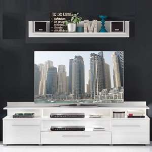 Callum Large TV Stand In White High Gloss Fronts With Shelf