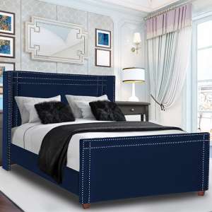 Camdenton Plush Velvet Small Double Bed In Blue