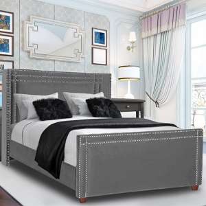 Camdenton Plush Velvet Small Double Bed In Grey