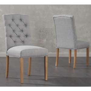 Clarisse Grey Fabric Dining Chairs With Oak Legs In A Pair