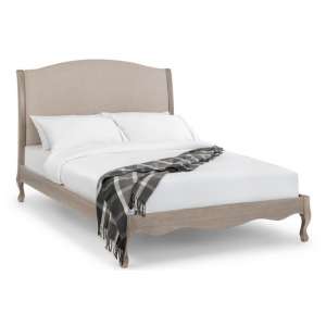 Caitlyn Oatmeal Linen Fabric Double Bed In Limed Oak