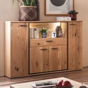 Campinas LED Highboard In Knotty Oak With 4 Doors 1 Drawer