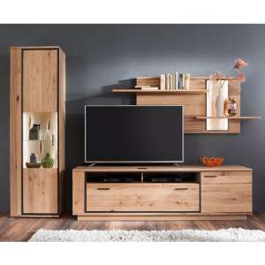 Campinas LED Living Room Set In Knotty Oak With Shelf Unit