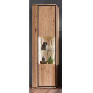 Campinas LED Wooden Display Cabinet In Knotty Oak With 1 Door