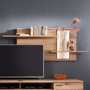 Campinas LED Wooden Wall Shelving Unit In Knotty Oak