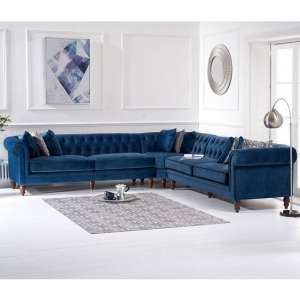 Candela Modern Fabric Corner Sofa In Blue Velvet