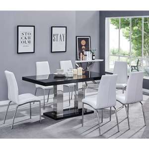Candice Black High Gloss Dining Table With 6 Opal White Chairs