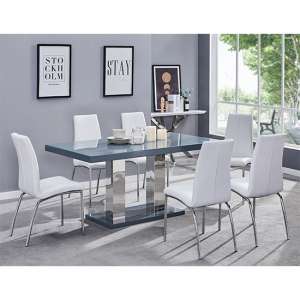 Candice Dining Table In Grey Gloss With 6 White Opal Chairs