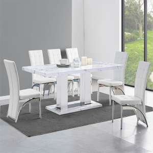 Candice Diva Marble Effect Dining Table 6 Ravenna White Chairs