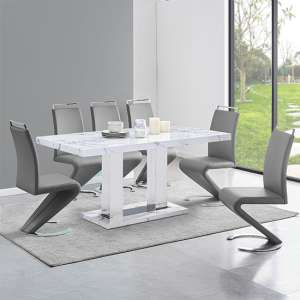 Candice Diva Marble Effect Dining Table 6 Summer Grey Chairs