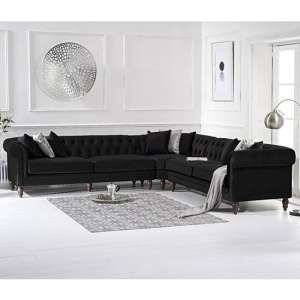 Candila Large Velvet Upholstered Corner Sofa In Black