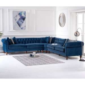 Candila Large Velvet Upholstered Corner Sofa In Blue