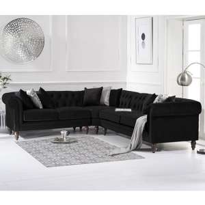 Candila Medium Velvet Upholstered Corner Sofa In Black