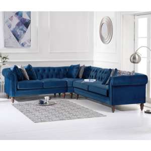 Candila Medium Velvet Upholstered Corner Sofa In Blue