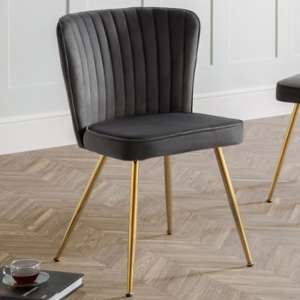 Caledon Velvet Dining Chair In Grey With Gold Metal Legs