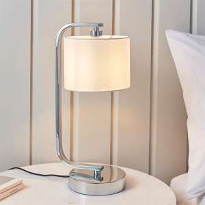 Canning White Silk Drum Shade Table Lamp In Polished Chrome