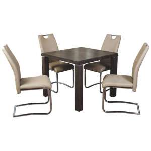 Cannock Gloss Dining Set In Charcoal Gloss With 4 Khaki Chairs
