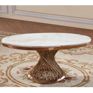 Canora Marble Effect Coffee Table In White With Rosegold Base
