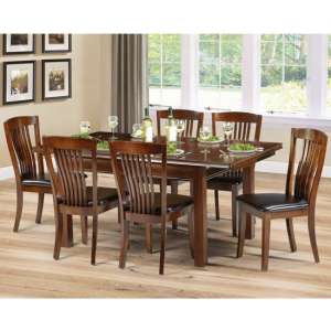 Cauz Extending Mahogany Wooden Dining Table With 6 Chairs