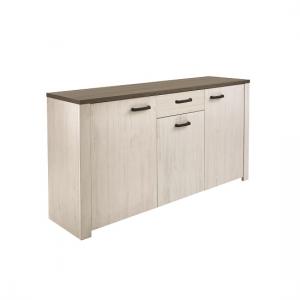 Adrina Wooden Sideboard In White And Prata Oak With 3 Doors