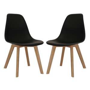 Canum Black Plastic Dining Chairs With Beech Legs In Pair