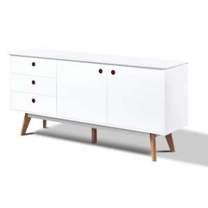 Benecia Wooden Sideboard In White With 2 Doors And 3 Drawers