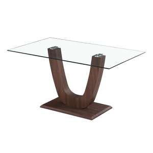 Capri Clear Glass Dining Table In Walnut