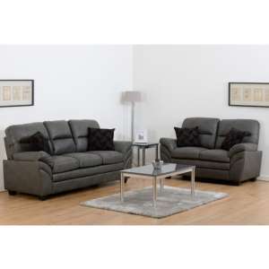 Camillei Faux Leather 2 Seater And 3 Seater Sofa Suite In Grey
