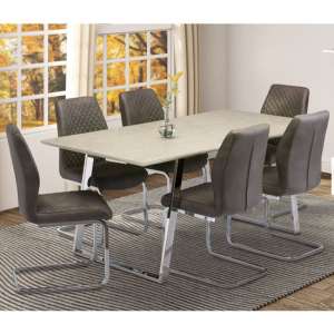 Capri Marble Effect Dining Set In Taupe With 6 Capri Chairs