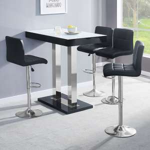 Caprice White Black Gloss Bar Table With 4 Coco Black Stools