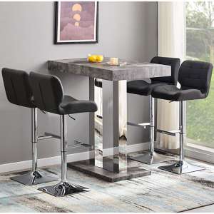 Caprice Concrete Effect Bar Table With 4 Candid Black Stools