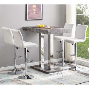 Caprice Concrete Effect Bar Table With 4 Ripple White Stools