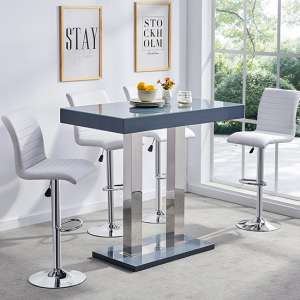 Caprice Grey High Gloss Bar Table With 4 Ripple White Stools