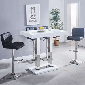 Caprice White High Gloss Bar Table With 4 Candid Black Stools