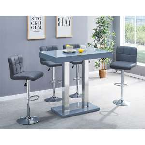 Caprice Grey High Gloss Bar Table With 4 Coco Grey Stools