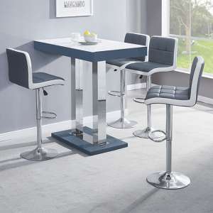 Caprice Grey White Gloss Bar Table With 4 Copez Grey White Stool