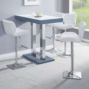 Caprice White Grey Gloss Bar Table With 4 Candid White Stools