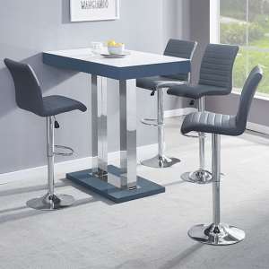 Caprice White Grey Gloss Bar Table With 4 Ripple Grey Stools