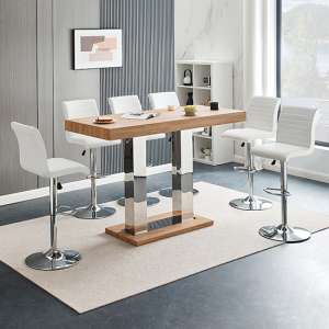 Caprice Large Oak Effect Bar Table With 6 Ripple White Stools