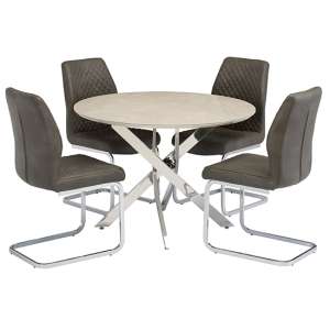 Caprika Taupe Marble Effect Dining Table 4 Caprika Taupe Chairs