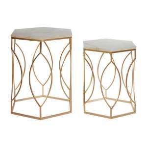 Cara Set Of 2 Marble Side Tables With Gold Finish Frame